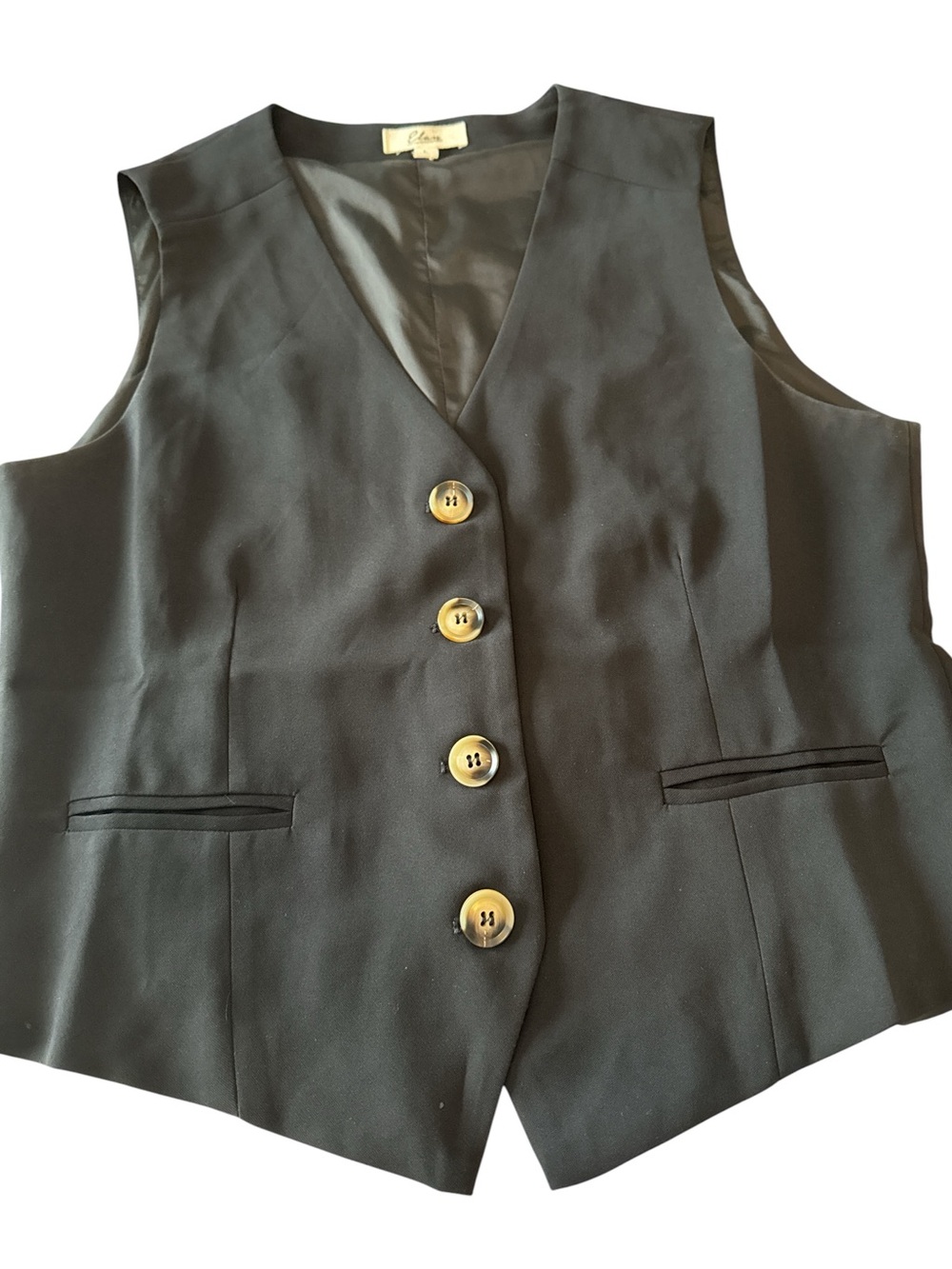 Elan Black Tailored Button-Front Vest Size L